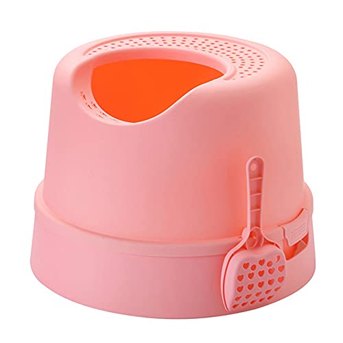 Katzenklo Top Eingang Katze Wurf Box mit Katze Wurf Scoop spritzwasserfest Multifunktionale Katze Toilette Basis Runde abnehmbare Tablett PP Material Cat Litter Box (Color : Pink) von HJXX