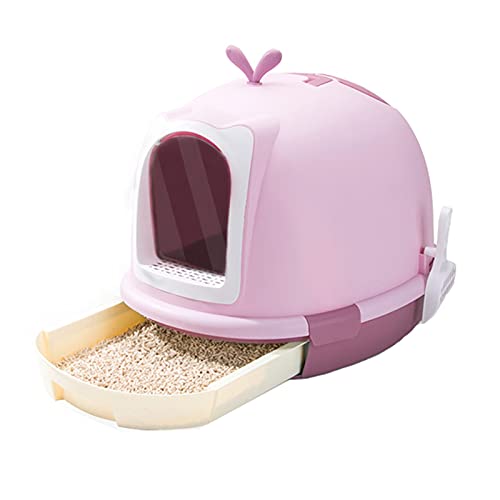 Katzentoilette, Schublade, Katzentoilette, Spritzschutz, geschlossen, große Katzentoilette mit Katzentoilette, geeignet für Katzen bis zu 9 kg Katzentoilette (Farbe: Rosa) von HJXX