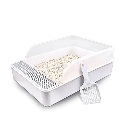 Katzentoilette, tragbar, halbgeschlossen, Katzentoilette, groß, spritzwassergeschützt, mit Schaufel, ungiftige Reinigung, Haustierprodukt, Katzentoilette (Farbe: B, Weiß) von HJXX