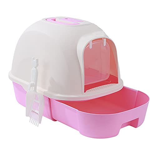 Katzentoilette Katzentoilette mit Kuppelschaufel mit geschlossener Schaufel große Katzentoilette für Katzen Katzen Katzentoilette (Farbe: pink-b) von HJXX