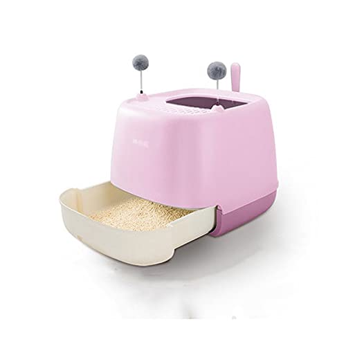 Modische und einfache Katzentoilette, komplett geschlossen, spritzwassergeschützt, mit Schublade, mit Spielzeug, Katzentoilette, Deodorant, Katzentoilette (rosa) von HJXX