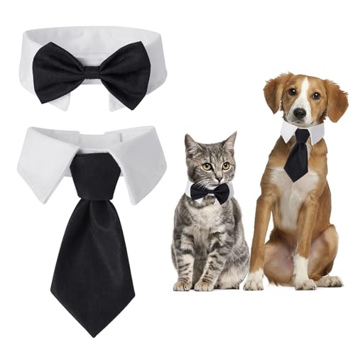 HJZHII 2 Stück Fliege für Katzen und Hunde, Verstellbar Katzen Kleidung Formale Haustierfliege Kragen Katzenkleidung Kostüm für Katzen Verstellbares Haustier Kostüm für Hundegeburtstag Hochzeit Ostern von HJZHII