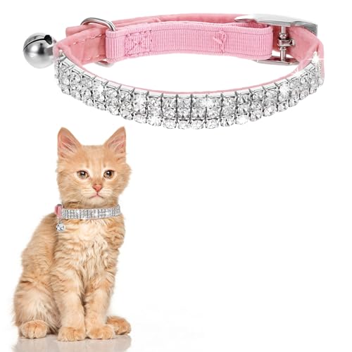HJZHII Glänzendes Katzenhalsband für einen Halsumfang von 17,8–27,9 cm, weicher Samt, sicheres Katzenhalsband mit Glitzer, verstellbar, niedliches Kätzchen-Halsband mit Glöckchen, niedliches von HJZHII