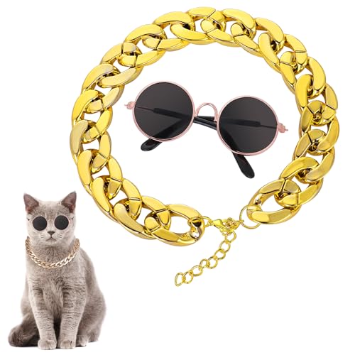 HJZHII Katzen Sonnenbrille,Kostüm für Katzen Kleidung,Cat Clothes Klassische Retro Sonnenbrille für Kleine Hunde Puppen Runde Party Foto Requisiten (1 Stück Runde Brille + 1 Stück Silber) von HJZHII