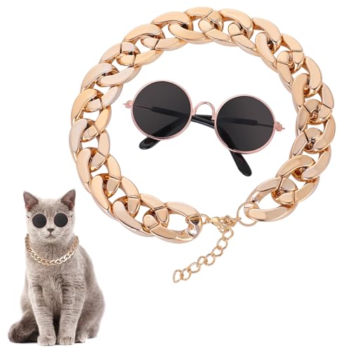 HJZHII Katzen Sonnenbrille,Kostüm für Katzen Kleidung,Cat Clothes Klassische Retro Sonnenbrille für Kleine Hunde Puppen Runde Party Foto Requisiten Goldkette HJZHII Katzen Sonnenbrille,Kostüm für Katzen Kleidung,Cat Clothes Klassische Retro Sonnenbrille für Kleine Hunde Puppen Runde Party Foto Requisiten Goldkette von HJZHII
