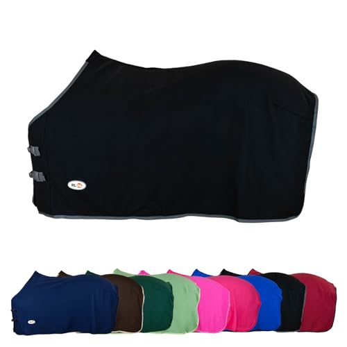 RL24 - Abschwitzdecke Basicline – Pferdedecke mit Schweifkordel, Widerristpolster & Metallverschluss – atmungsaktive Fleecedecke – Pferde Zubehör – Transportdecke in Schwarz – 75cm von RL24