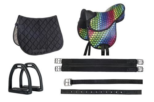 HKM Sattel-Set für Shetty, Mini Shetty oder Holzpferde, Kindersattel bunt mit Sattelgurt, Schabracke, Steigbügelriemen und Steigbügeln HKM Sattel-Set für Shetty, Mini Shetty oder Holzpferde, Kindersattel bunt mit Sattelgurt, Schabracke, Steigbügelriemen und Steigbügeln von HKM