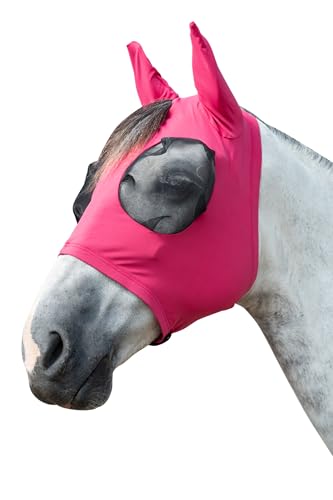 HKM Pferde Fliegenschutzmaske -Elastic- | UV-Schutz LSF 30+ inkl. Reißverschluss, elastische Ohren, Schopfdurchlass | Magenta in Größe XXS-XL (Magenta, S) von HKM