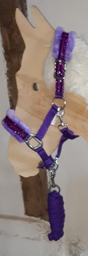 HKM Shetty Fell Plüsch Halfter Set Glitter ideal auch für´s Holzpferd (lila, Shetty) von HKM