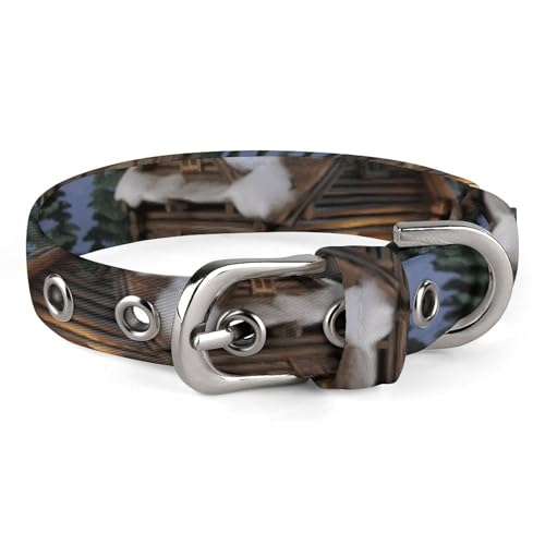 Hundehalsband, Holz, rustikales Holzhaus, Landschaft, bedruckt, verstellbares Haustierhalsband, geeignet für kleine und mittelgroße Hunde, Katzen Hundehalsband, Holz, rustikales Holzhaus, Landschaft, bedruckt, verstellbares Haustierhalsband, geeignet für kleine und mittelgroße Hunde, Katzen von HKMNTGD
