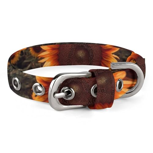Hundehalsband, Sonnenuntergang und Sonnenblumen-Druck, verstellbares Haustierhalsband, geeignet für kleine und mittelgroße Hunde, Katzen Hundehalsband, Sonnenuntergang und Sonnenblumen-Druck, verstellbares Haustierhalsband, geeignet für kleine und mittelgroße Hunde, Katzen von HKMNTGD