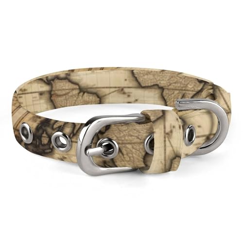 Hundehalsband, Vintage-Stil, mit Alt-Weltkarte, bedruckt, verstellbares Haustierhalsband, geeignet für kleine und mittelgroße Hunde, Katzen Hundehalsband, Vintage-Stil, mit Alt-Weltkarte, bedruckt, verstellbares Haustierhalsband, geeignet für kleine und mittelgroße Hunde, Katzen von HKMNTGD