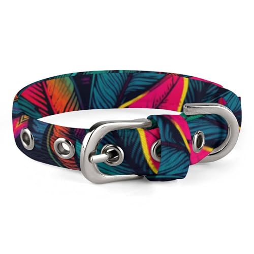 Hundehalsband, buntes tropisches Blättermuster, bedrucktes Haustierhalsband, verstellbar, geeignet für kleine und mittelgroße Hunde, Katzen Hundehalsband, buntes tropisches Blättermuster, bedrucktes Haustierhalsband, verstellbar, geeignet für kleine und mittelgroße Hunde, Katzen von HKMNTGD