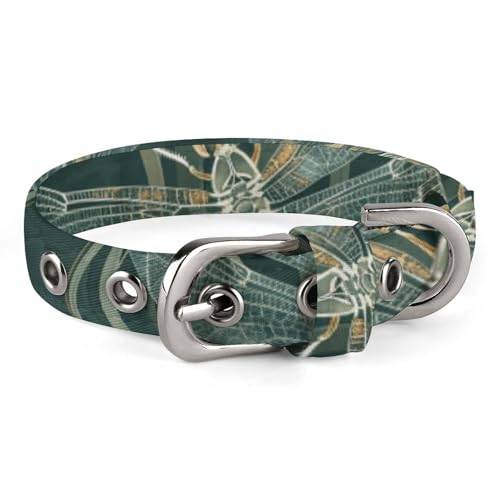 Hundehalsband, dunkelgrün, Libellen-Druck, verstellbares Haustierhalsband, geeignet für kleine und mittelgroße Hunde, Katzen Hundehalsband, dunkelgrün, Libellen-Druck, verstellbares Haustierhalsband, geeignet für kleine und mittelgroße Hunde, Katzen von HKMNTGD