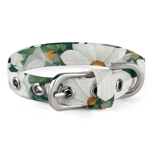 Hundehalsband, grüne Blätter und weiße Blumen, bedruckt, verstellbares Haustierhalsband, geeignet für kleine und mittelgroße Hunde, Katzen Hundehalsband, grüne Blätter und weiße Blumen, bedruckt, verstellbares Haustierhalsband, geeignet für kleine und mittelgroße Hunde, Katzen von HKMNTGD