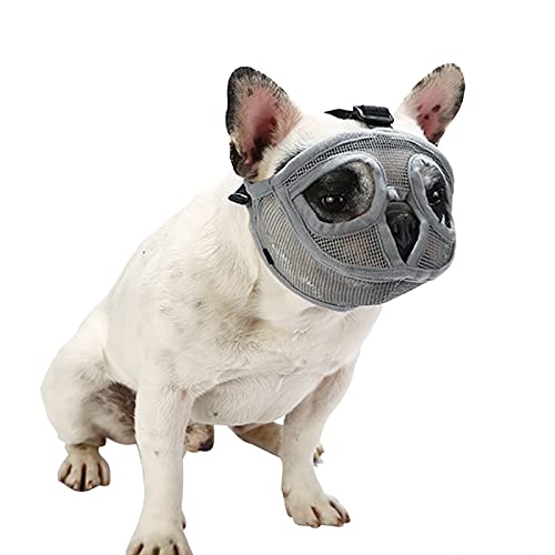 Maulkorb Mesh Gesichtsbedeckungen Hund Kopfmaske Atmungsaktiv Schnauzenband Kurzen Schnauzen Haustiersmaske Verhindert Beißen Korb Verstellbar Maulkorb für Englische Bulldogge Französische Bulldogge von HKSCKJ