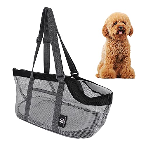 TCNGKIJIUK Transporttasche Haustier Mesh Hundetasche Klein Hund Tragetasche Verstellbar Haustiertragetasche mit Boden Haken Katzentasche Sommer Reißfest Haustiertasche Katze Welpen Flug Auto Schwarz von HKSCKJ