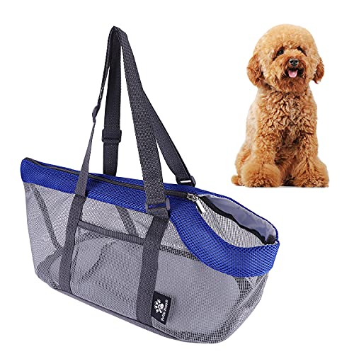 TCNGKIJIUK Transporttasche Haustier Mesh Hundetasche Kleine Hunde Tragetasche Verstellbar Haustiertragetasche mit Boden Haken Katzentasche Sommer Reißfest Haustiertasche Katze Welpen Flug Auto Blau von HKSCKJ