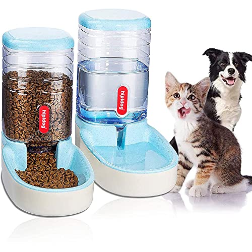 HKUKUUU Automatischer Wasser- und Futterspender für Haustiere, Katzen, Hunde mit Napfunterlage aus Silikon 3.8Lx 2,Blue von HKUKUUU