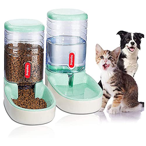 HKUKUUU Automatischer Wasser- und Futterspender für Haustiere, Katzen, Hunde mit Napfunterlage aus Silikon 3.8Lx 2,Green von HKUKUUU