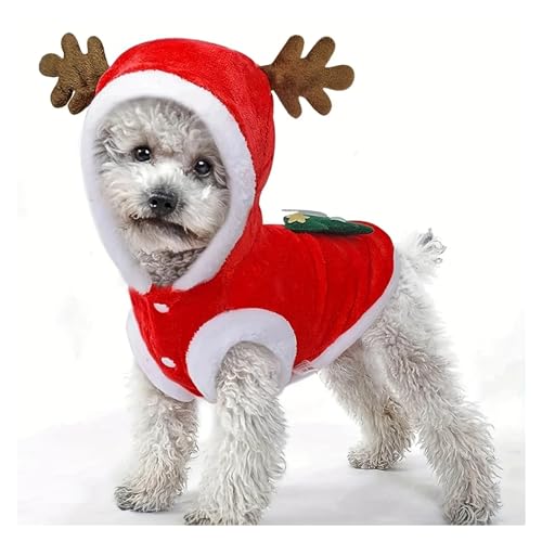 Haustier Weihnachtskleidung Haustier Hund Weihnachtskostüme Hundeanzug mit Kappe Weihnachtsmann Anzug Hund Hoodies Katze Weihnachtskostüme (Farbe: Rot, Größe: L) von HKYBCF