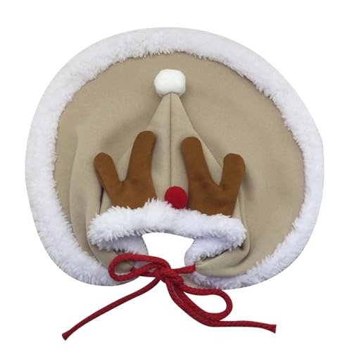 Haustier Weihnachtskleidung Katze Kostüm Weihnachtsmann Cosplay Lustige Verwandelte Katze/Hund Haustier Weihnachtsumhang Dress Up Kleidung Roter Schal Umhang Requisiten Dekor (Farbe: Beige, Größe: M) von HKYBCF