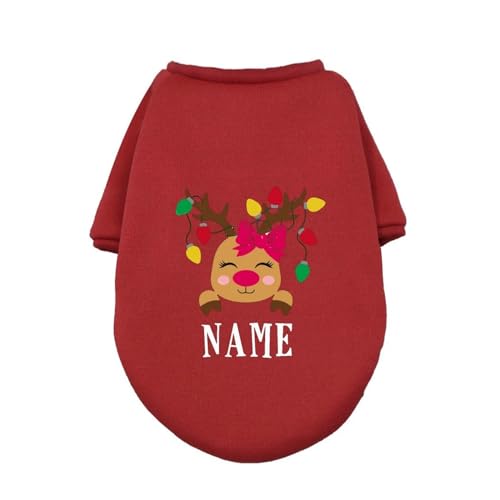 Haustier Weihnachtskleidung Personalisierte Haustier Hund Weihnachtskleidung Hirsch mit Namen Hunde Winter Warme Hoodies Bulldogge für Welpen Medium Hund Kleidung Geschenk (Farbe: RD-18, Größe: L) von HKYBCF