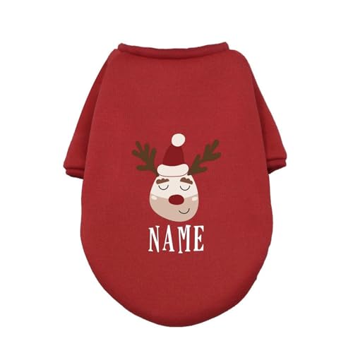 Haustier Weihnachtskleidung Personalisierte Haustier Hund Weihnachtskleidung Hirsch mit Namen Hunde Winter Warme Hoodies Bulldogge für Welpen Medium Hund Kleidung Geschenk (Farbe: RD-23, Größe: Xl) von HKYBCF