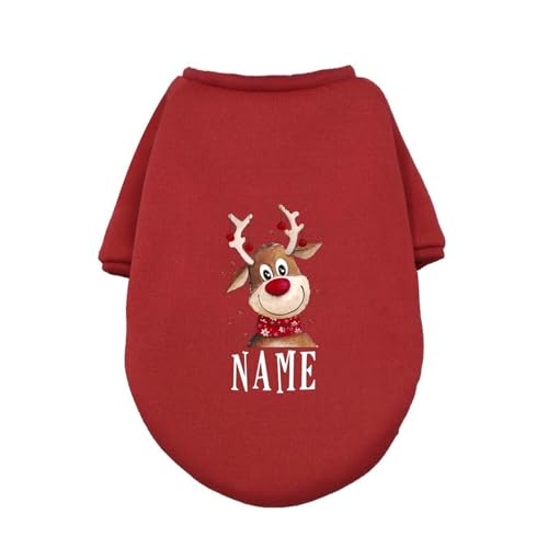 Haustier Weihnachtskleidung Personalisierte Haustier Hund Weihnachtskleidung Hirsch mit Namen Hunde Winter Warme Hoodies Bulldogge für Welpen Medium Hund Kleidung Geschenk (Farbe: RD-24, Größe: Xxl) von HKYBCF