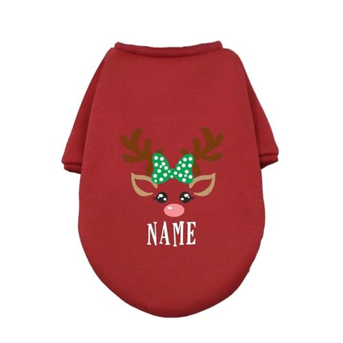Haustier Weihnachtskleidung Personalisierte Haustier Hund Weihnachtskleidung Hirsch mit Namen Hunde Winter Warme Hoodies Bulldogge für Welpen Mittelgroßer Hund Kleidung Geschenk (Farbe: RD-11, Größe: von HKYBCF