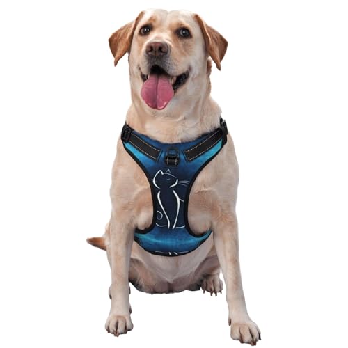 Hundegeschirr für kleine, mittelgroße und große Hunde, Easy Walk, Katzenskizze, kein Ziehen, Hundegeschirr, verstellbar, atmungsaktiv, reflektierende Haustierweste für Training, Spazierengehen, Wan von HLBSDM