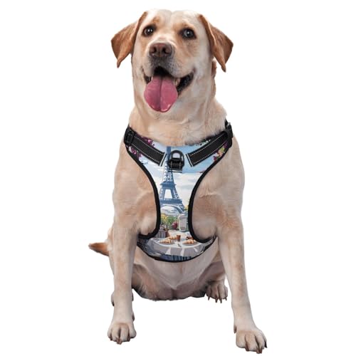 Hundegeschirr für kleine, mittelgroße und große Hunde, Easy Walk, Pariser Café mit Eiffelturm, kein Ziehen, Hundegeschirr, verstellbar, atmungsaktiv, reflektierende Haustierweste für Training, Spaz Hundegeschirr für kleine, mittelgroße und große Hunde, Easy Walk, Pariser Café mit Eiffelturm, kein Ziehen, Hundegeschirr, verstellbar, atmungsaktiv, reflektierende Haustierweste für Training, Spaz von HLBSDM