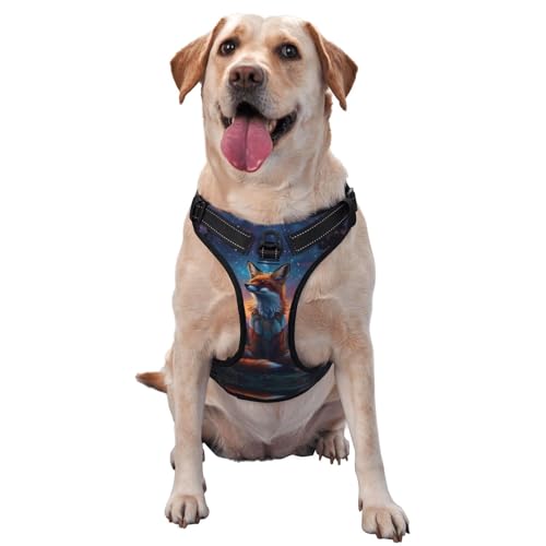 Hundegeschirr für kleine, mittelgroße und große Hunde, Easy Walk, Sternenhimmel, meditierender Fuchs, kein Ziehen, Hundegeschirr, verstellbar, atmungsaktiv, reflektierende Haustierweste für Trainin von HLBSDM