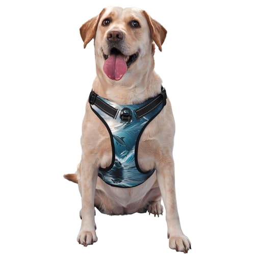 Hundegeschirr für kleine, mittelgroße und große Hunde, Easy Walk, eisblauer Ozean, süßer Delfin, EIN Anti-Zieh-Hundegeschirr, verstellbar, atmungsaktiv, reflektierende Haustierweste für Training, S von HLBSDM
