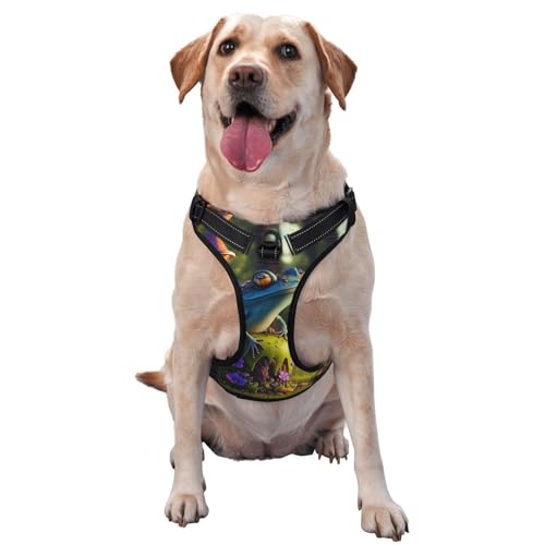 Hundegeschirr für kleine, mittelgroße und große Hunde, Easy Walk, niedlicher Blauer Frosch, kein Ziehen, Hundegeschirr, verstellbar, atmungsaktiv, reflektierende Haustierweste für Training, Spazier von HLBSDM
