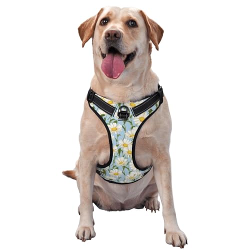 Hundegeschirr für kleine, mittelgroße und große Hunde, Easy Walk, weißes Gänseblümchen, kein Ziehen, verstellbar, atmungsaktiv, reflektierende Hundeweste für Training, Spazierengehen und Wandern von HLBSDM