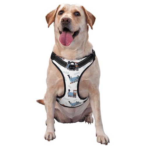 Hundegeschirr für kleine, mittelgroße und große Hunde, Easy Walk Trains-Muster, kein Ziehen, Hundegeschirr, verstellbar, atmungsaktiv, reflektierend, für das Training, Spazierengehen und Wandern von HLBSDM