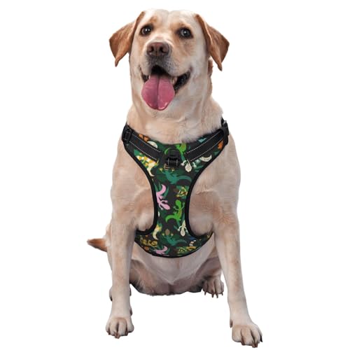 Hundegeschirr für kleine, mittelgroße und große Hunde, einfaches Gehen, gestreift, süße Eidechse, Gecko, Pflanze_A, kein Ziehen, Hundegeschirr, verstellbar, atmungsaktiv, reflektierende Haustierwes von HLBSDM