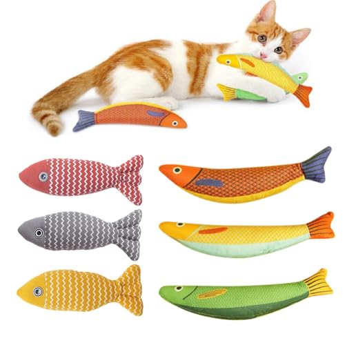 HLELU 6 StüCk Katzenspielzeug Saury Fish, Katzenkauspielzeug, Katzenminzespielzeug für Hauskatzen von HLELU