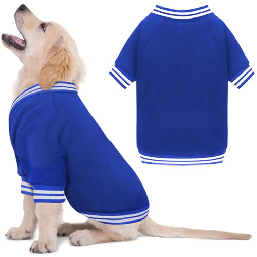 Hundepullover für kleine Hunde, gebürstetes Fleece, Baseballjacke, Haustierkleidung, weich, warm, Sweatshirt, Welpenpullover, Jungen, Mädchen, Haustier (Blau, Größe S) von HLJ