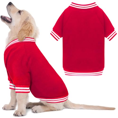 Hundepullover für kleine Hunde, gebürstetes Fleece, Baseballjacke, Haustierkleidung, weich, warm, Sweatshirt, Welpenpullover, Jungen, Mädchen, Haustier (Rot, Größe S) von HLJ