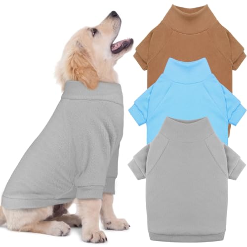 Hundepullover für mittelgroße Hunde, Fleece, Rollkragen, weich, warm, Hundepullover, Hundekleidung, mittelgroße Hunde, Jungen, Mädchen, Haustier (Grau + Blau + Kaffeebraun, M) von HLJ