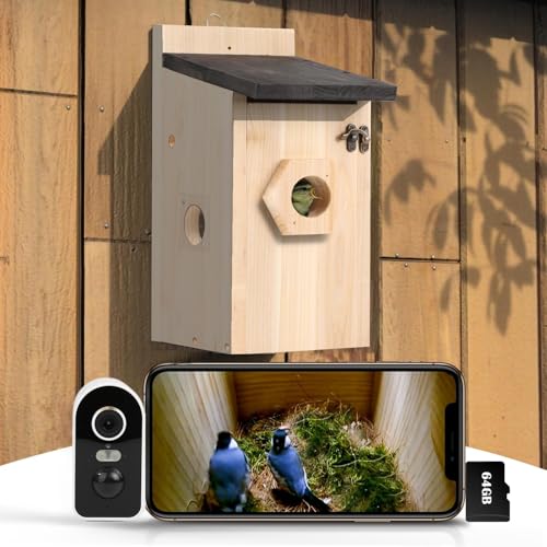 Vogelhaus mit Kamera, 4MP HD Nistkasten mit Kamera wetterfest, 2,4G WiFi & App Benachrichtigung, Beobachten Sie das Nisten und Schlüpfen, automatische Aufnahme von Vogelvideos & Bewegungserkennung Vogelhaus mit Kamera, 4MP HD Nistkasten mit Kamera wetterfest, 2,4G WiFi & App Benachrichtigung, Beobachten Sie das Nisten und Schlüpfen, automatische Aufnahme von Vogelvideos & Bewegungserkennung von HLMNAKE