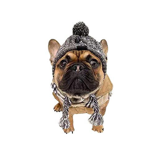 HLTER Warme Haustier-Strickmütze, Hundemütze, Wintermütze mit Ohrlöchern und langen Quasten, klassische warme Haustier-Strickmütze für kleine und mittelgroße Hunde von HLTER