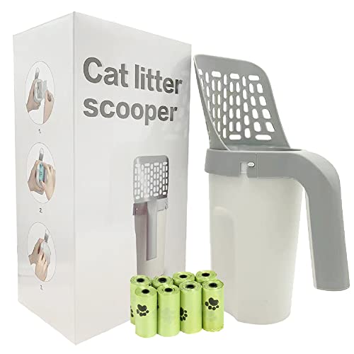 Katzenstreuschaufel mit Beutelhalter, integrierte abnehmbare tiefe Katzenstreuschaufel mit Kot-Sieb und 120 Katzenklo von HMAMOR