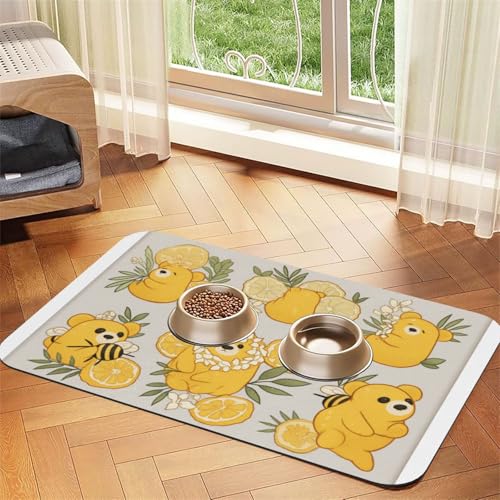 Bear and Lemon Haustier-Futtermatte, wasserdicht und rutschfest, für Hunde- und Katzenfutter, keine Flecken, schnell trocknend, Wasserspendermatte für Hunde Bear and Lemon Haustier-Futtermatte, wasserdicht und rutschfest, für Hunde- und Katzenfutter, keine Flecken, schnell trocknend, Wasserspendermatte für Hunde von HMBGFW