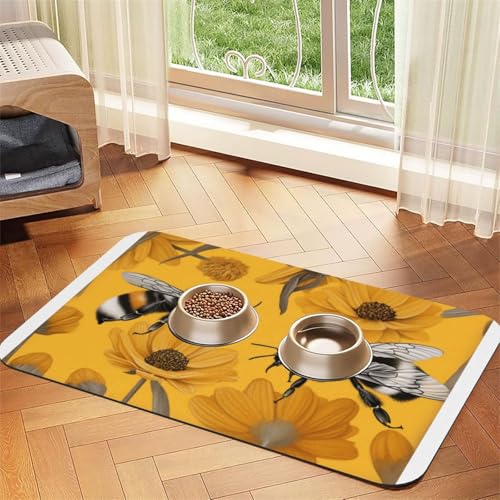 Bees and Flowers Haustier-Futtermatte, wasserdicht und rutschfest, für Hunde- und Katzenfutter, keine Flecken, schnell trocknend, Wasserspendermatte für Hunde Bees and Flowers Haustier-Futtermatte, wasserdicht und rutschfest, für Hunde- und Katzenfutter, keine Flecken, schnell trocknend, Wasserspendermatte für Hunde von HMBGFW
