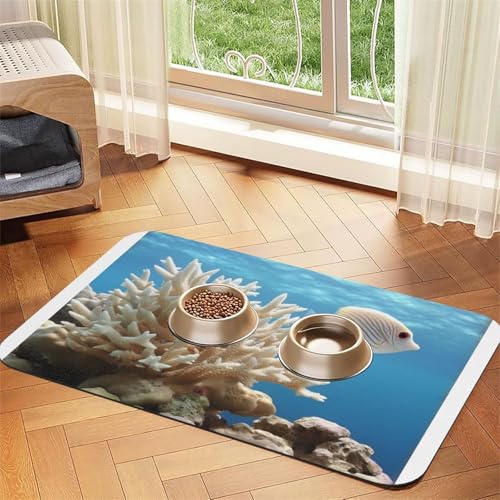 Coral and Fish Haustier-Futtermatte, wasserdicht und rutschfest, für Hunde- und Katzenfutter, keine Flecken, schnell trocknend, Wasserspendermatte für Hunde Coral and Fish Haustier-Futtermatte, wasserdicht und rutschfest, für Hunde- und Katzenfutter, keine Flecken, schnell trocknend, Wasserspendermatte für Hunde von HMBGFW