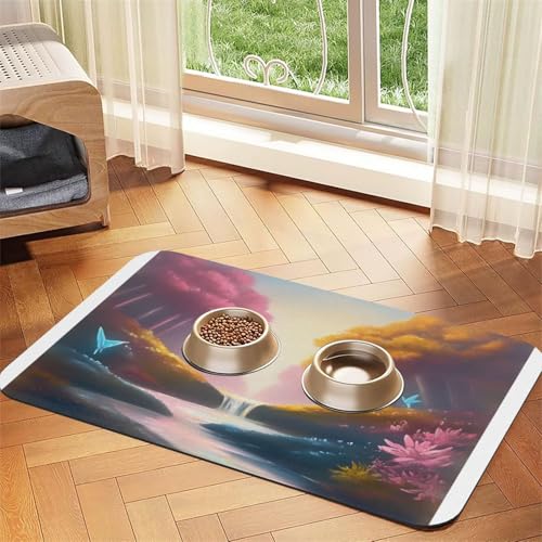 Dreamland Forest Futtermatte für Haustiere, wasserdicht und rutschfest, für Hunde und Katzen, keine Flecken, schnell trocknend, Wasserspendermatte für Hunde Dreamland Forest Futtermatte für Haustiere, wasserdicht und rutschfest, für Hunde und Katzen, keine Flecken, schnell trocknend, Wasserspendermatte für Hunde von HMBGFW