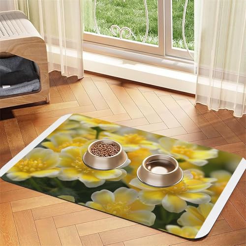 Flowers in the Park Haustier-Füttermatte, wasserdicht und rutschfest, für Hunde- und Katzenfutter, keine Flecken, schnell trocknend, Wasserspendermatte für Hunde von HMBGFW